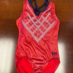GK Red Leotard with Rhinestone Accents